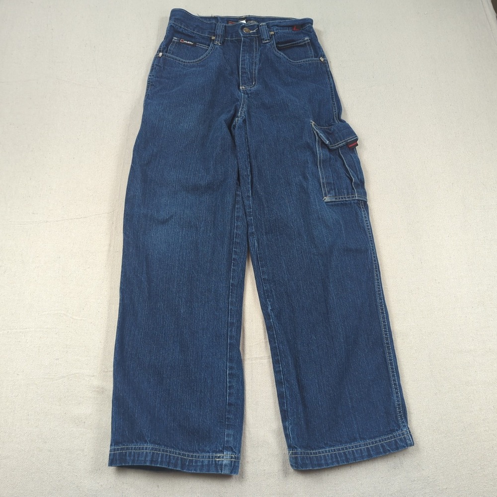 Fubu Jeans Womens 14 Blue Cargo Wide Leg Baggy Skater Embroidered